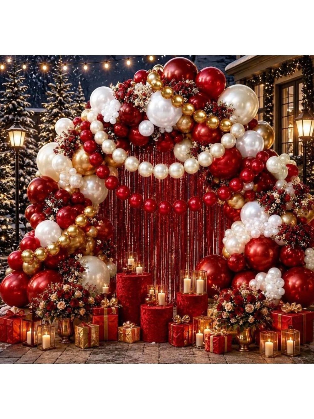 New Red White Gold Balloon Arch Kit Double Stuffed Burgundy Ruby Red